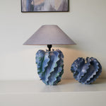 Azure Wave Sculptural Ceramic Table Lamp with Linen Shade