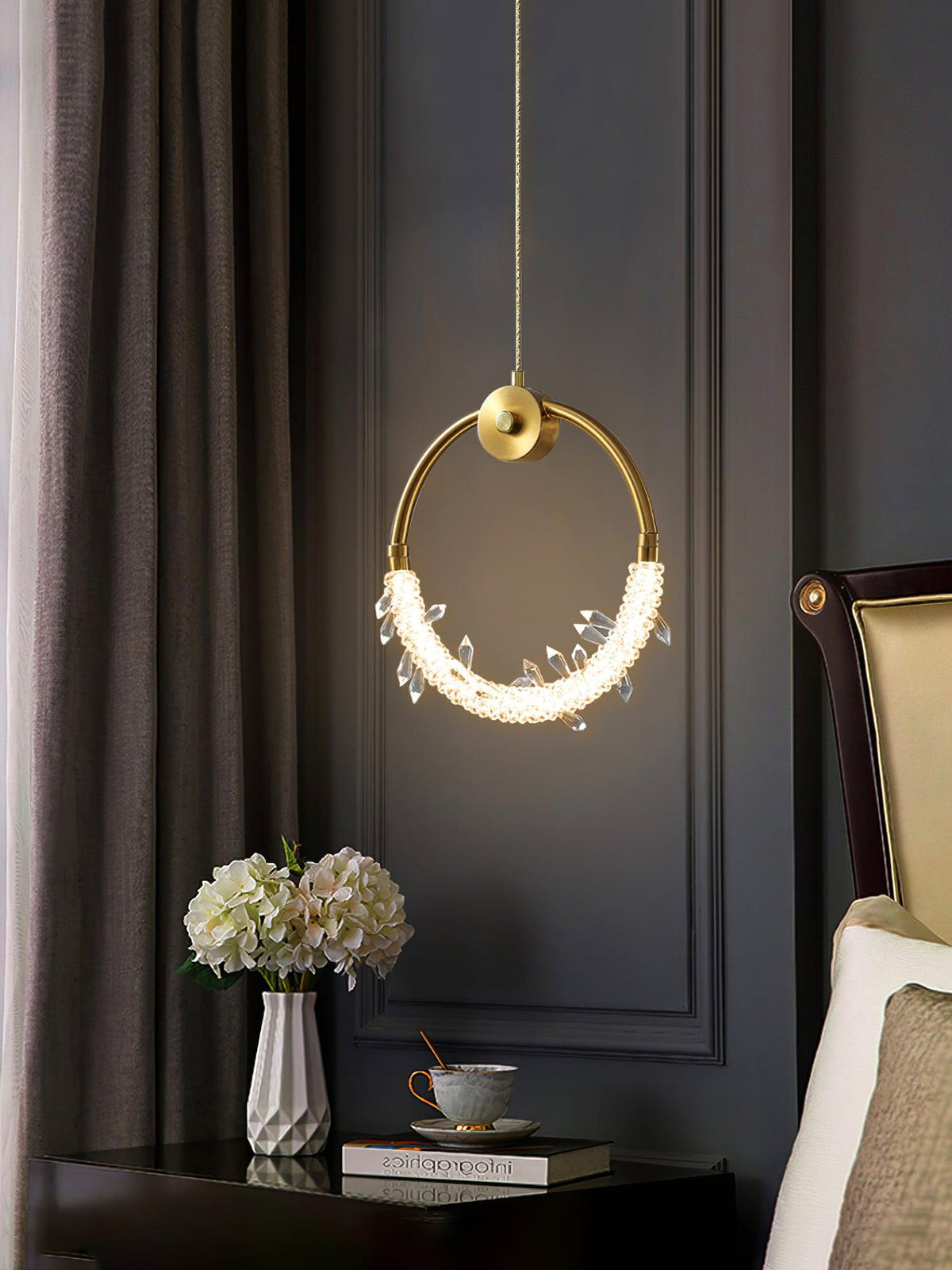 Crystal Pendant Light in Copper Gold Finish with Integrated LED