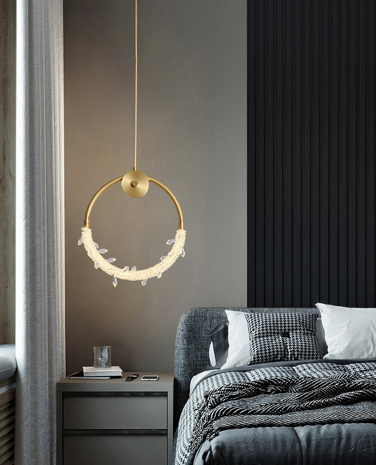 Crystal Pendant Light in Copper Gold Finish with Integrated LED