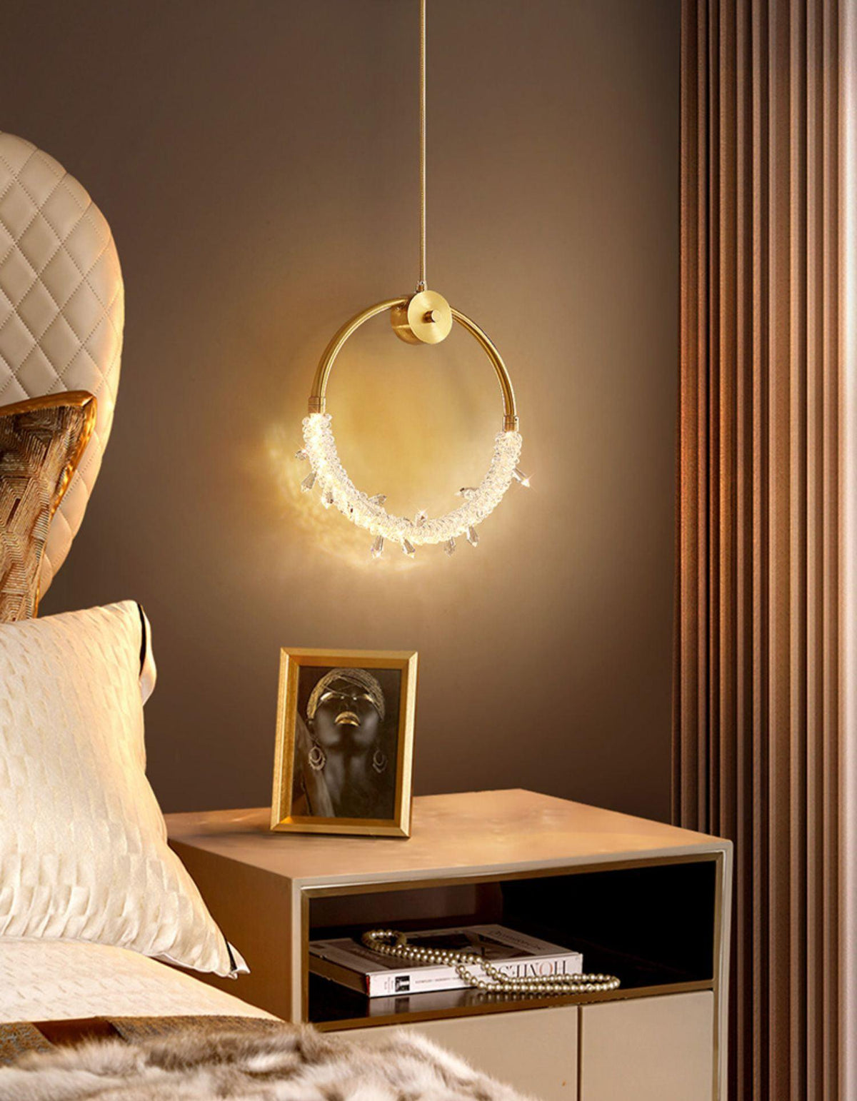 Crystal Pendant Light in Copper Gold Finish with Integrated LED