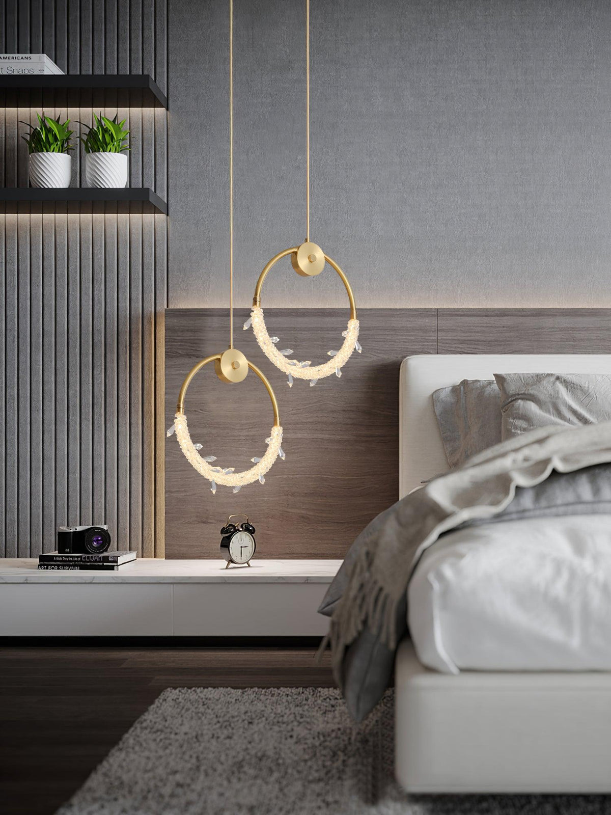 Crystal Pendant Light in Copper Gold Finish with Integrated LED
