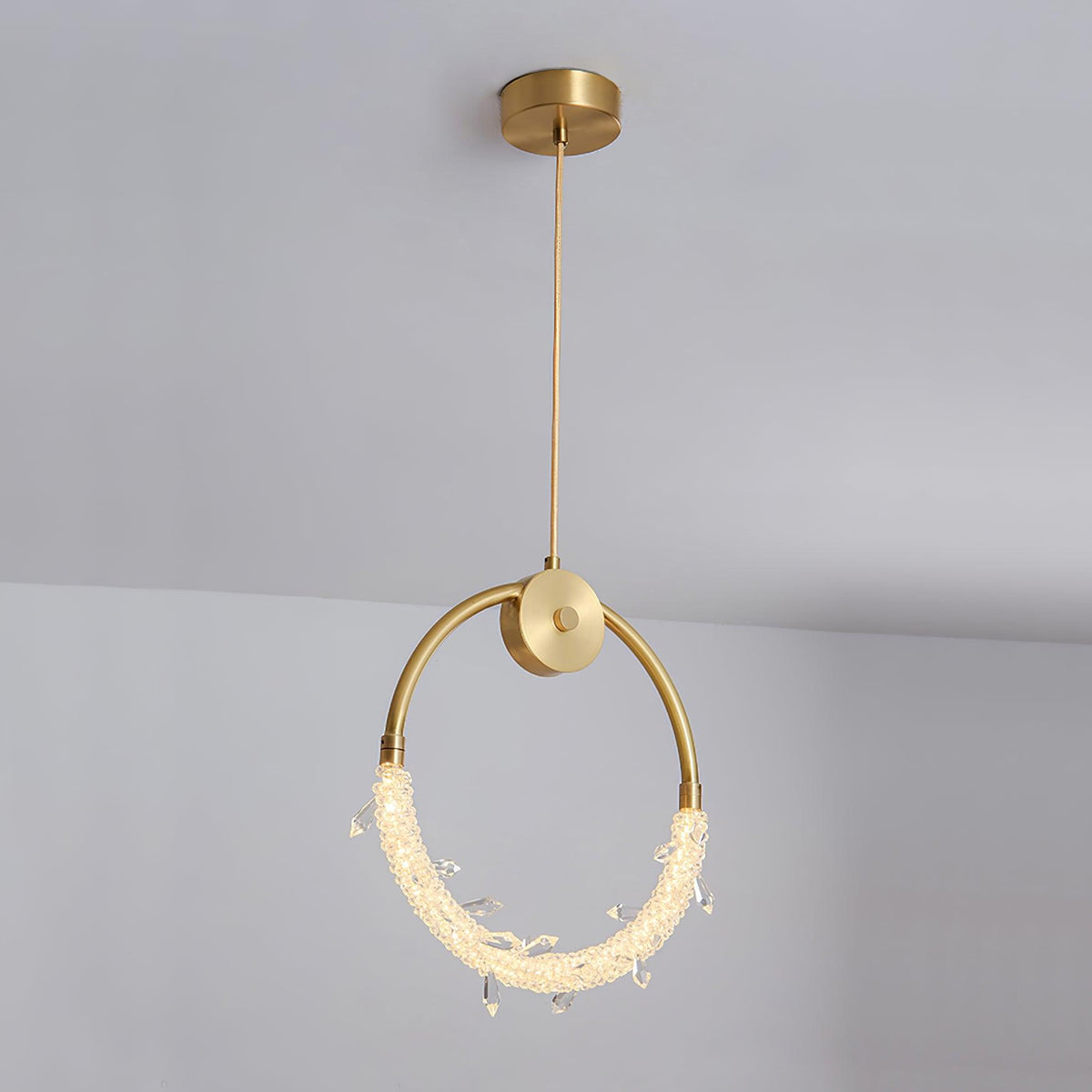 Crystal Pendant Light in Copper Gold Finish with Integrated LED