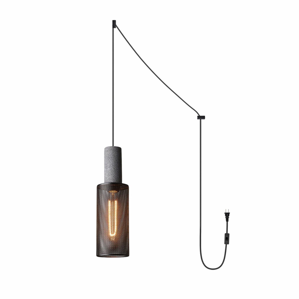 Cement Mesh Pendant Light – Plug-In, Perforated Iron Shade