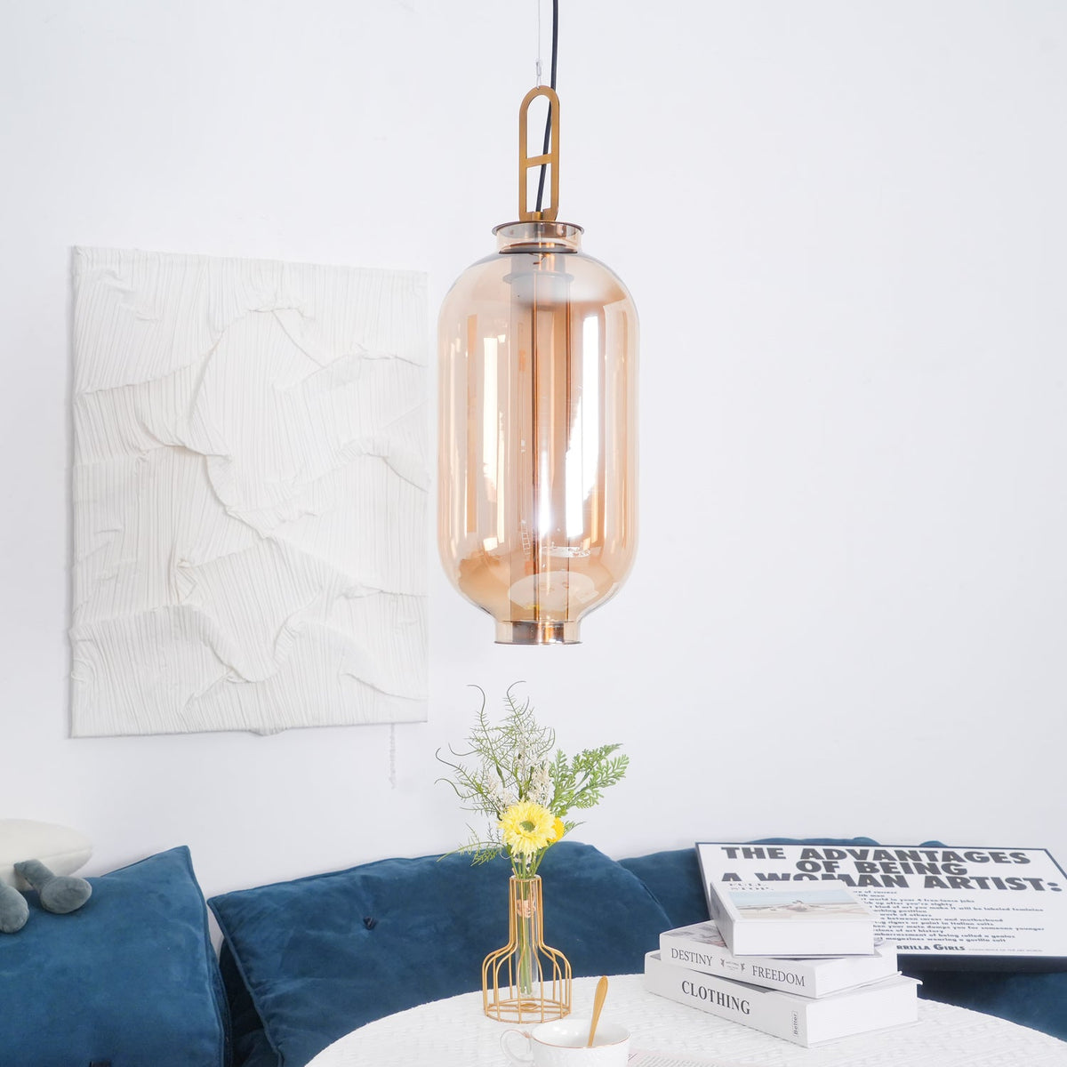 Bai Family Blown Glass Pendant Light in Bronze for Dining and Entry