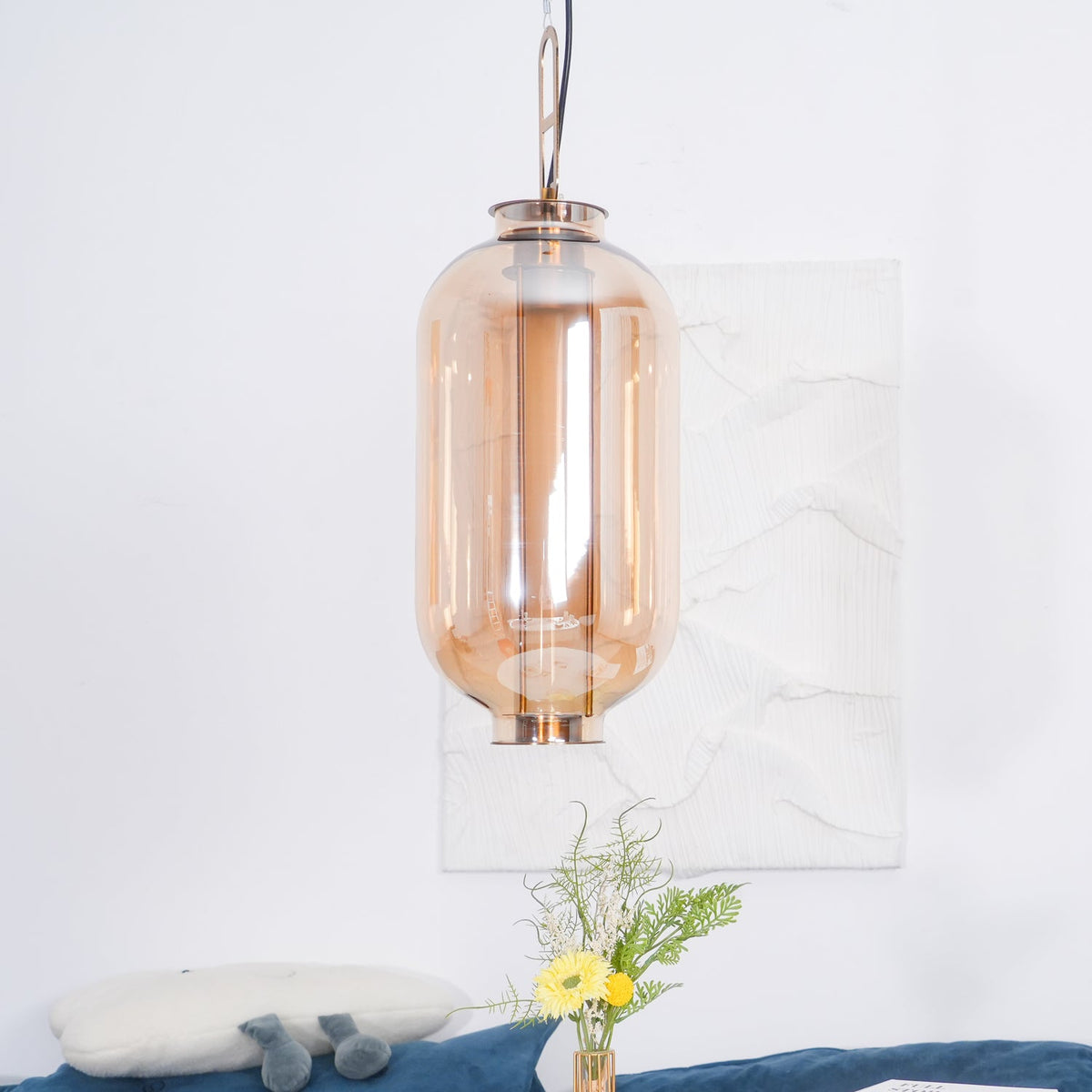 Bai Family Blown Glass Pendant Light in Bronze for Dining and Entry