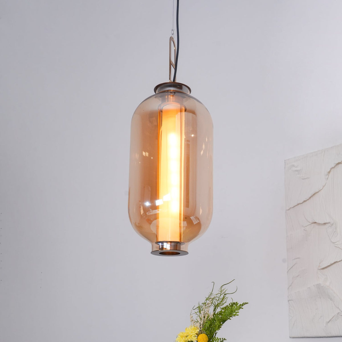 Bai Family Blown Glass Pendant Light in Bronze for Dining and Entry