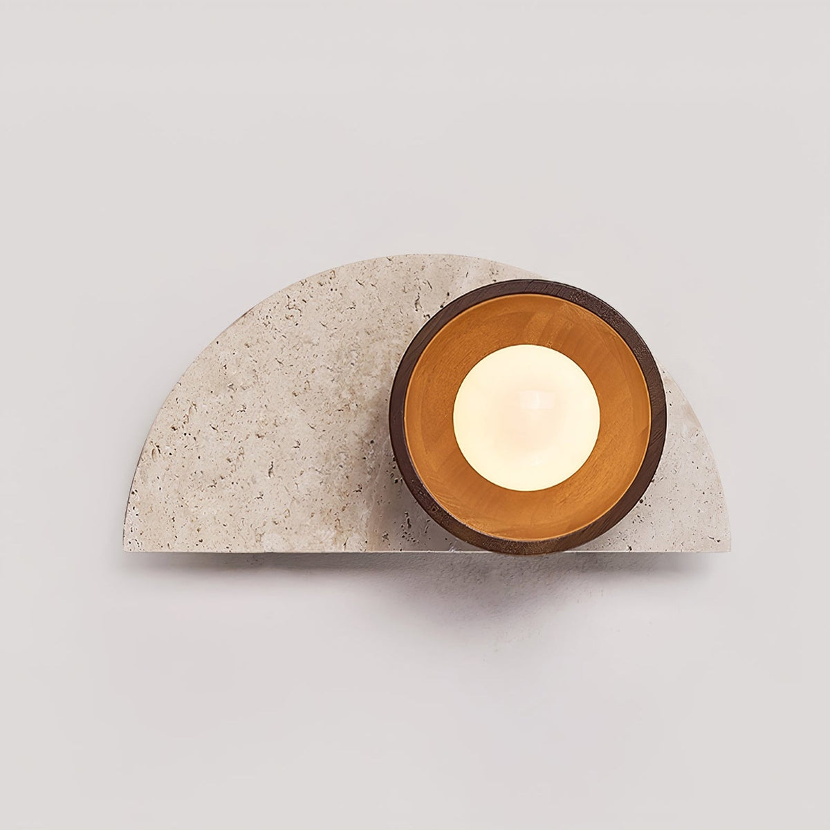 Balance Arc Wall Sconce in Travertine and Walnut Wood
