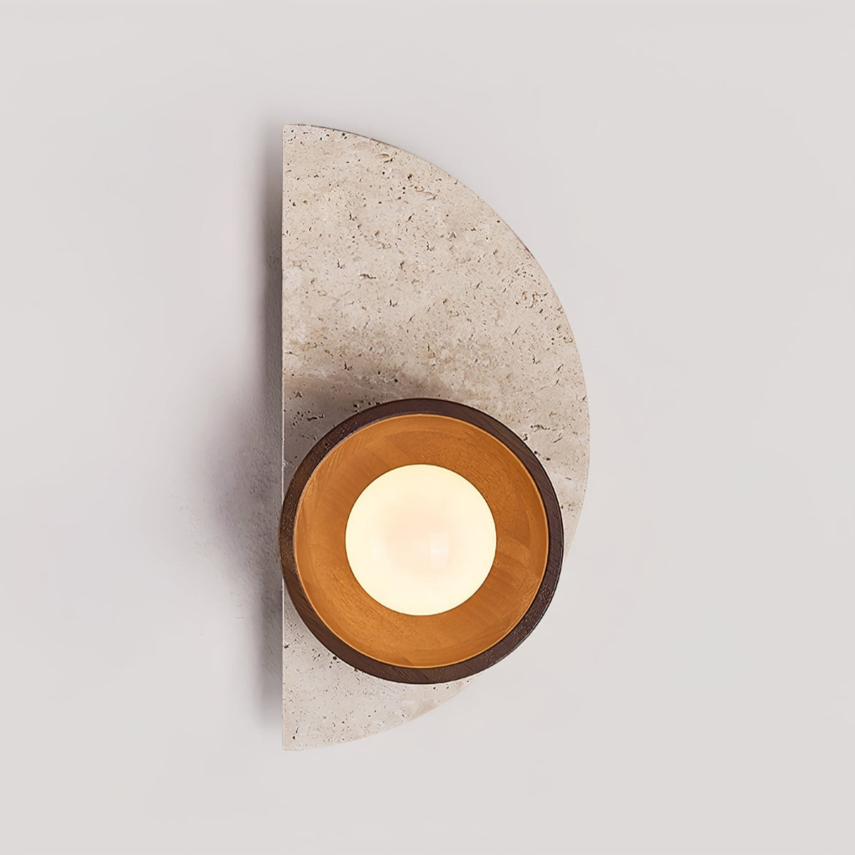 Balance Arc Wall Sconce in Travertine and Walnut Wood