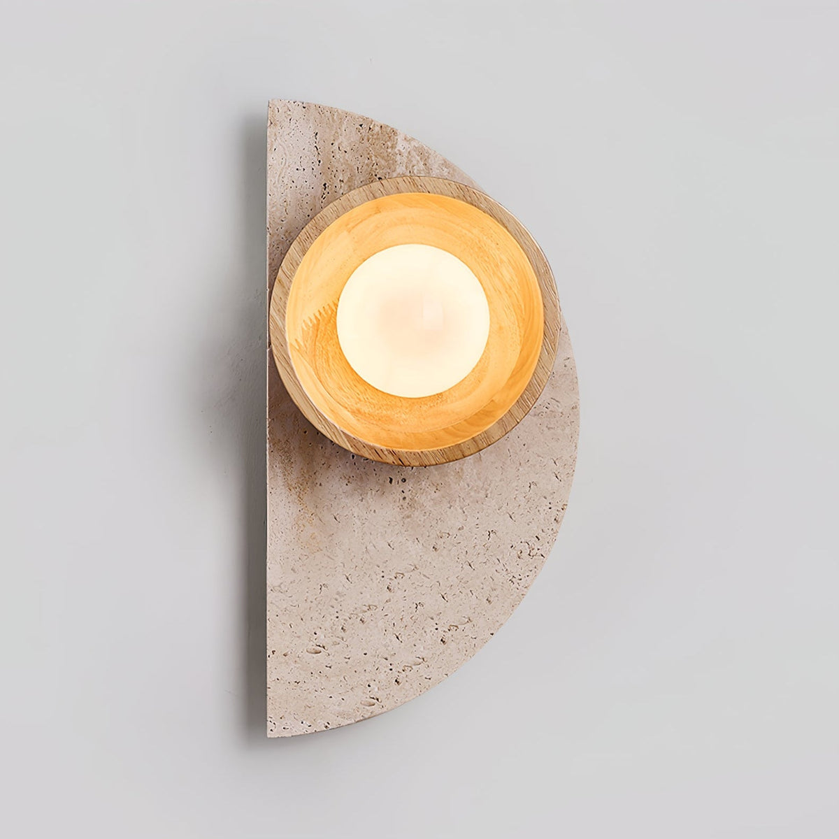 Balance Arc Wall Sconce in Travertine and Walnut Wood