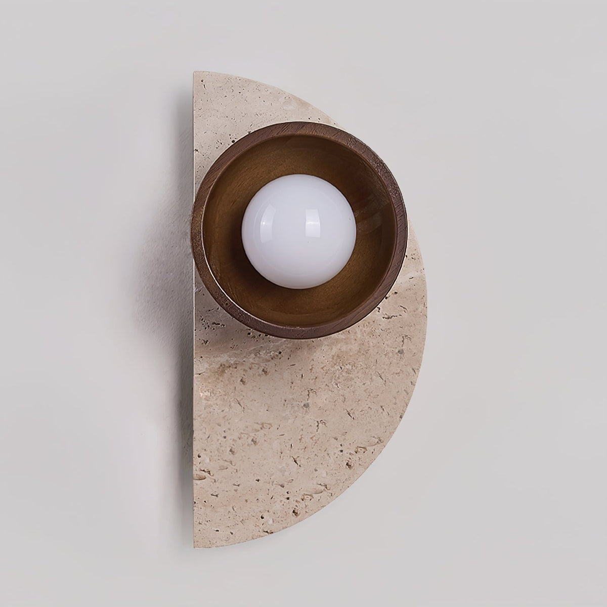 Balance Arc Wall Sconce in Travertine and Walnut Wood