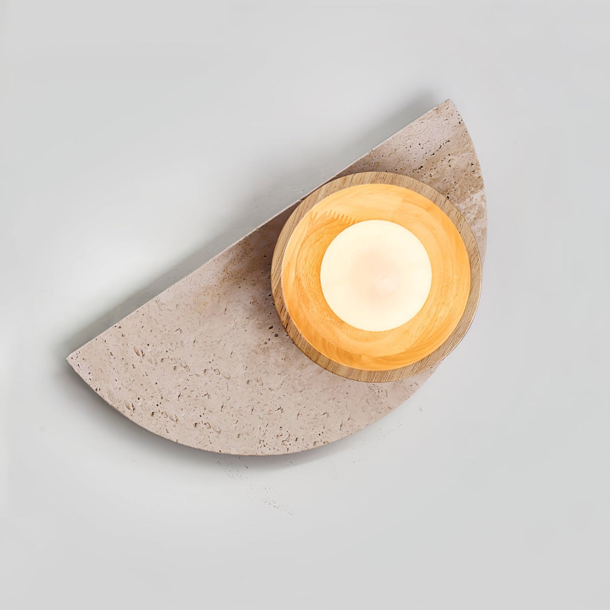 Balance Arc Wall Sconce in Travertine and Walnut Wood