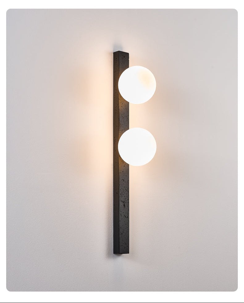 Balanced Globe Wall Sconce in Black Travertine and Opal Glass