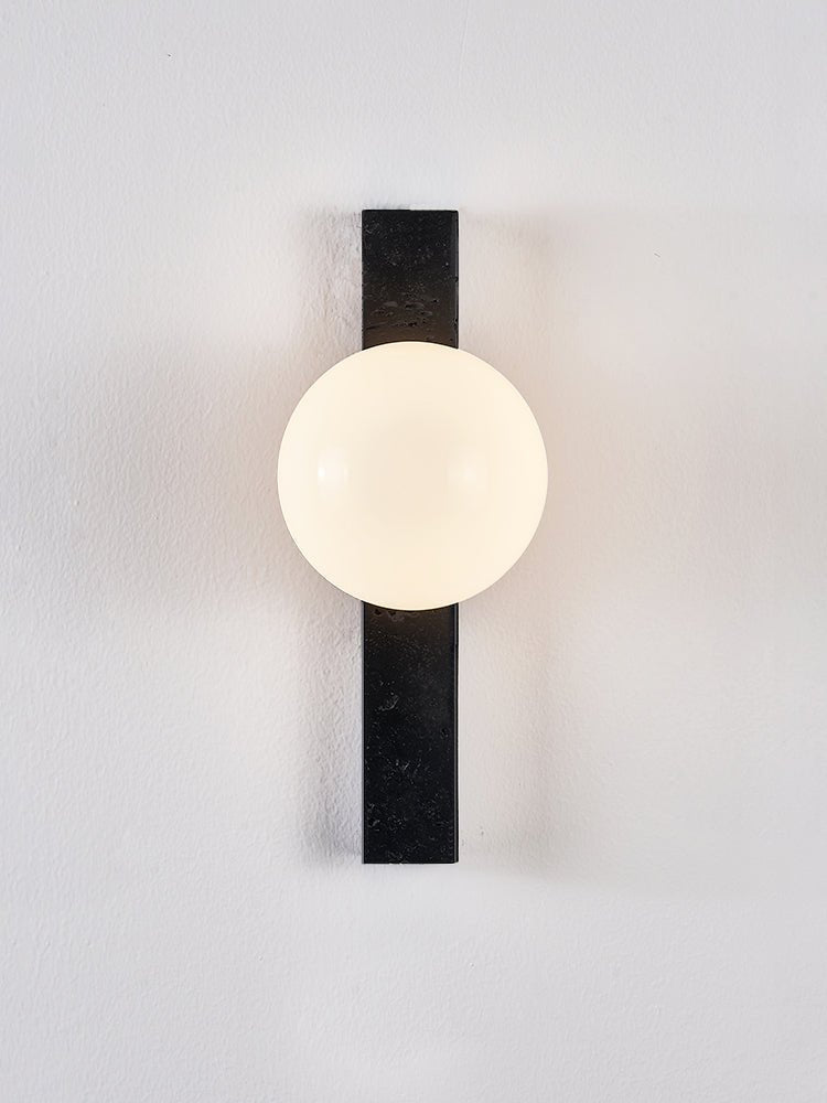 Balanced Globe Wall Sconce in Black Travertine and Opal Glass