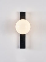 Balanced Globe Wall Sconce in Black Travertine and Opal Glass