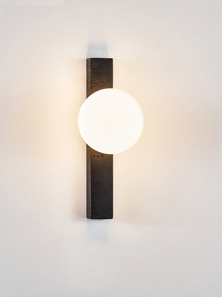 Balanced Globe Wall Sconce in Black Travertine and Opal Glass