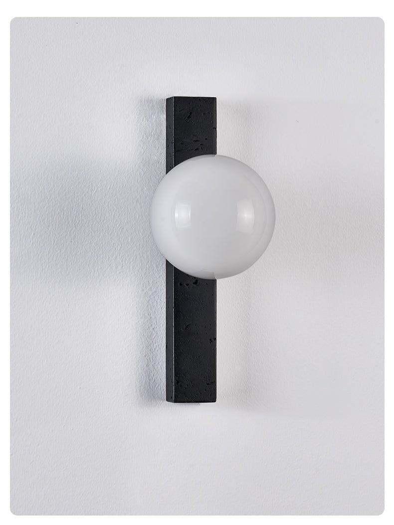 Balanced Globe Wall Sconce in Black Travertine and Opal Glass