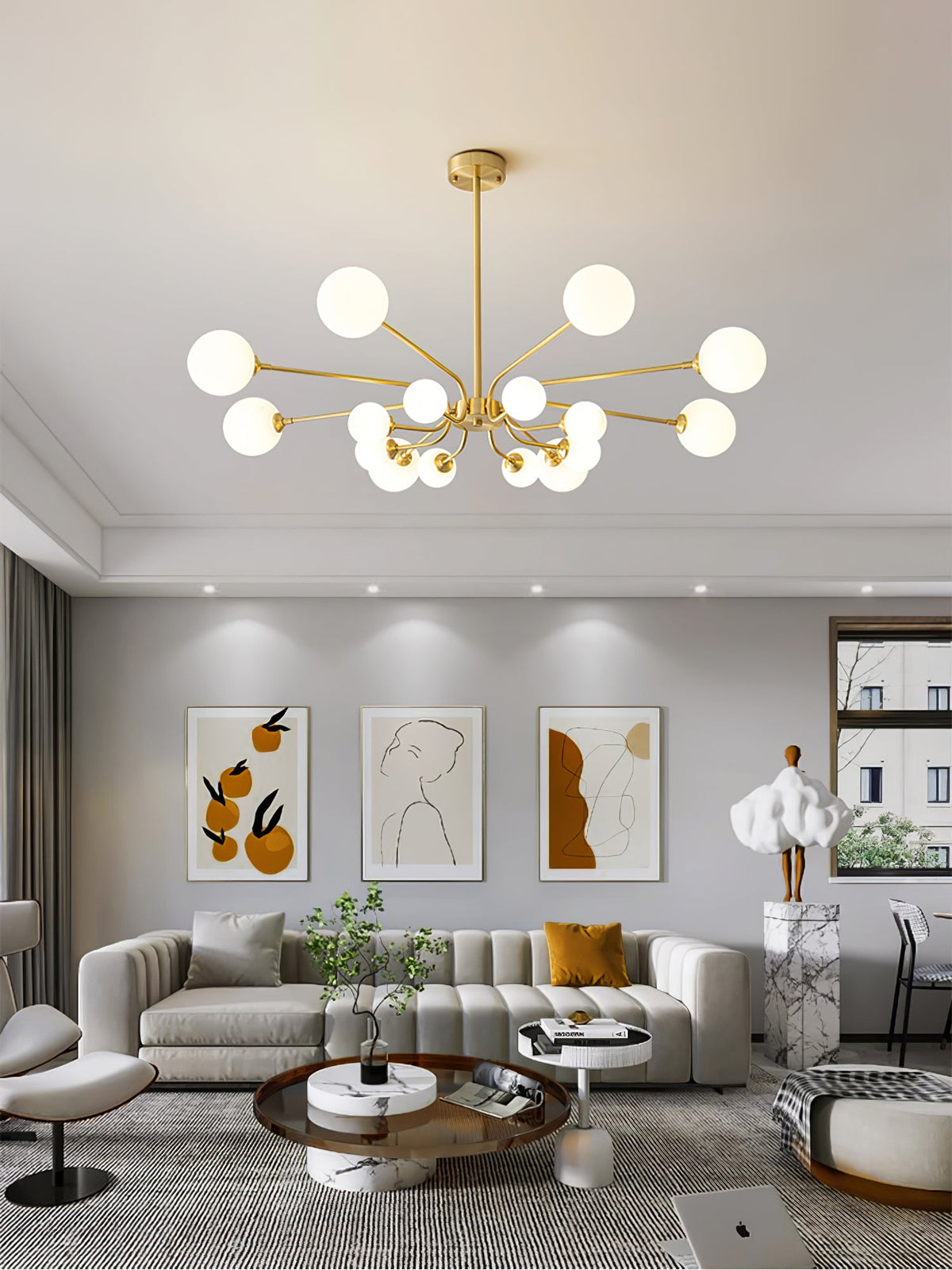 Balloon Ball Chandelier – Modern Gold Glass Pendant Light for Dining Room and Living Room
