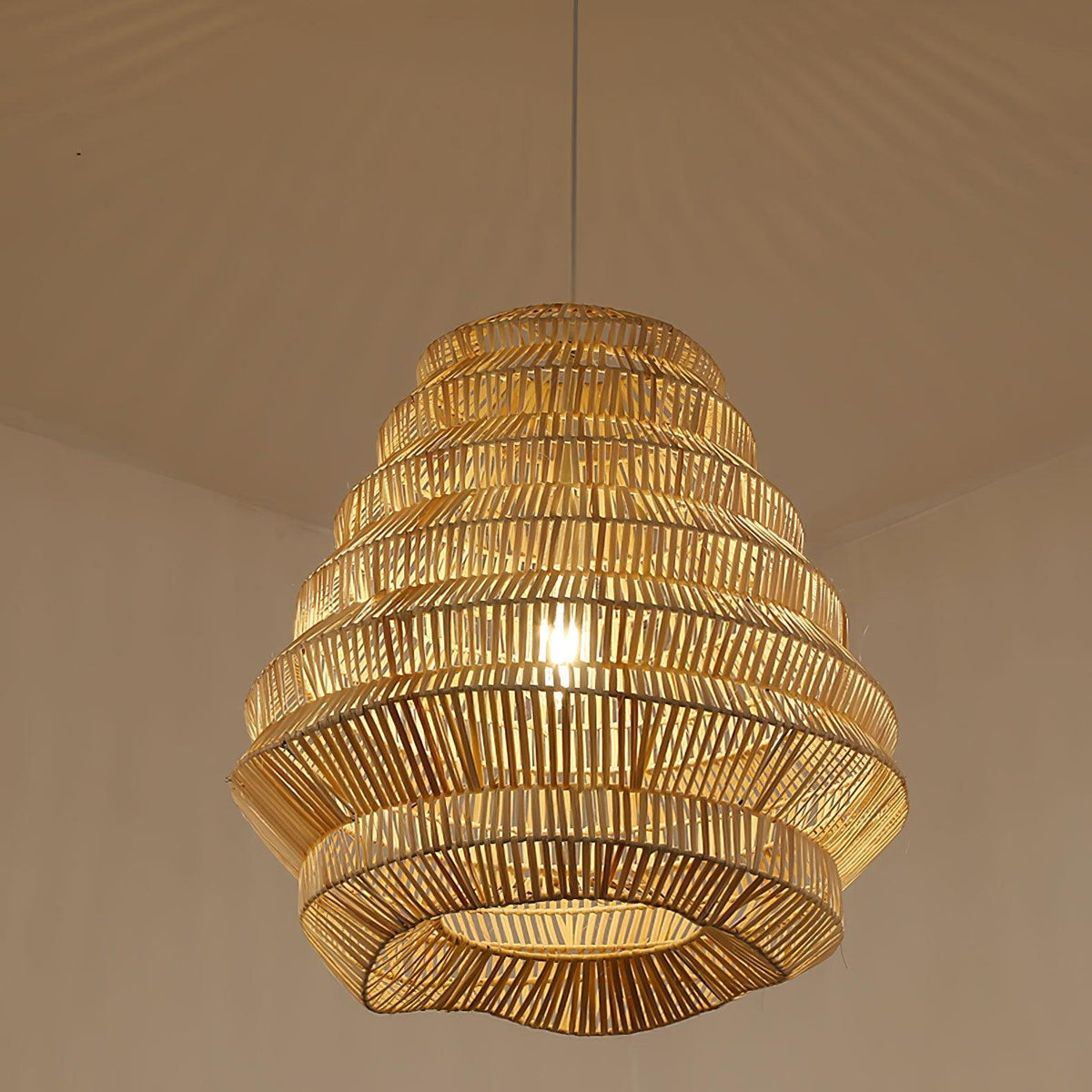 Artisan Bamboo Spiral Pendant Light, Handwoven Natural Shade for Dining & Living Areas