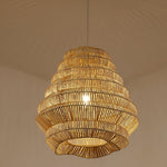 Artisan Bamboo Spiral Pendant Light, Handwoven Natural Shade for Dining & Living Areas