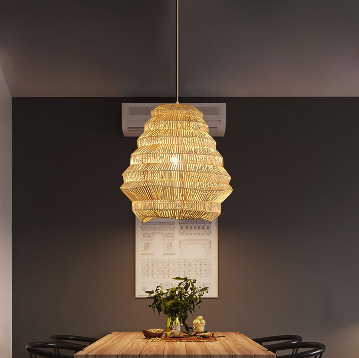 Artisan Bamboo Spiral Pendant Light, Handwoven Natural Shade for Dining & Living Areas