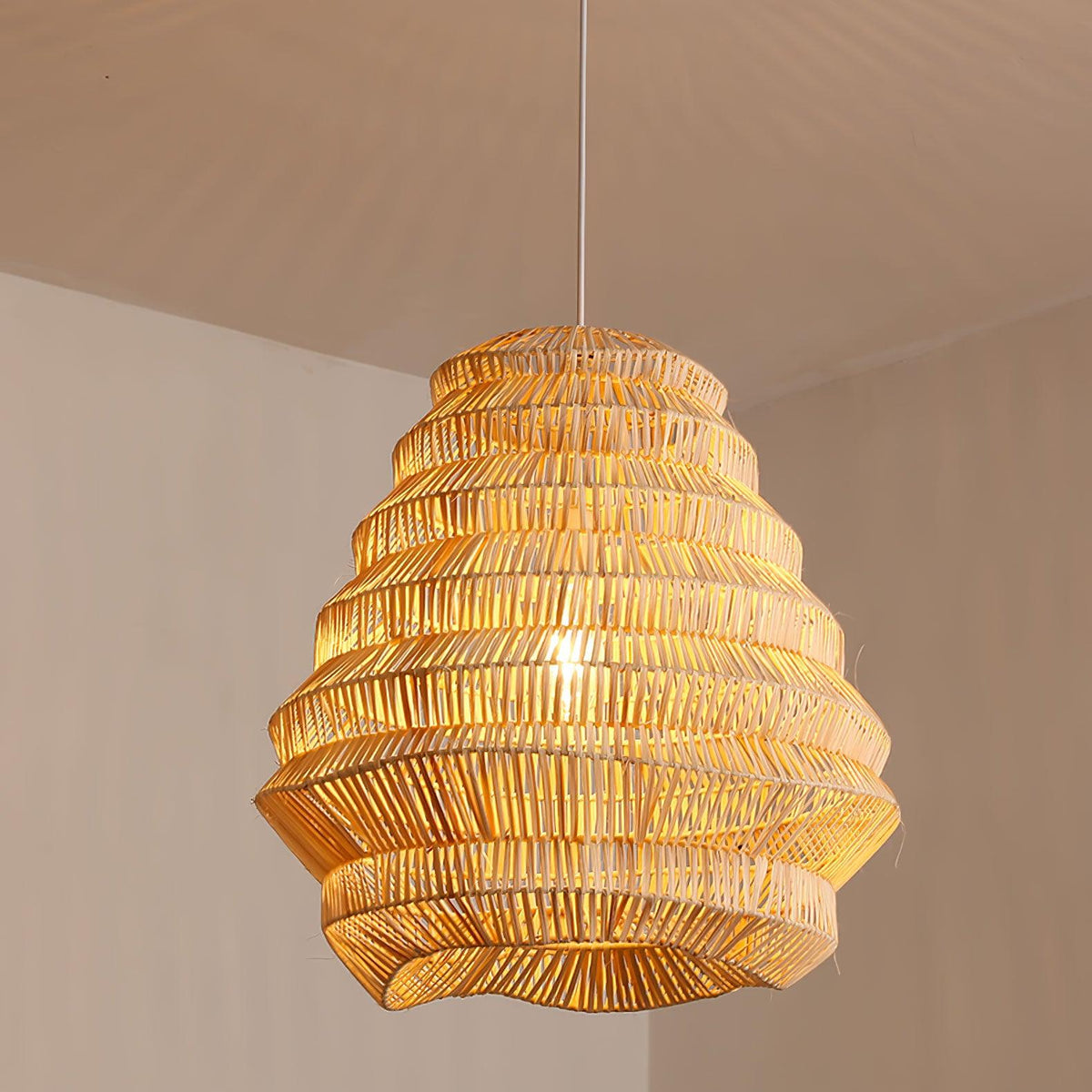 Artisan Bamboo Spiral Pendant Light, Handwoven Natural Shade for Dining & Living Areas