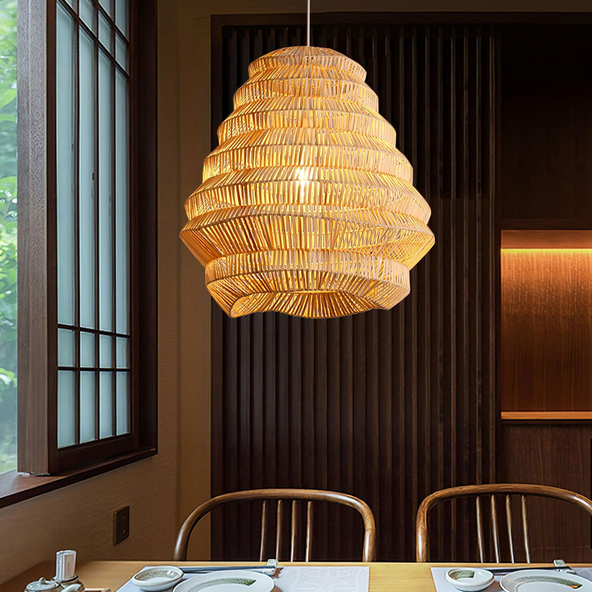 Artisan Bamboo Spiral Pendant Light, Handwoven Natural Shade for Dining & Living Areas