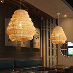 Artisan Bamboo Spiral Pendant Light, Handwoven Natural Shade for Dining & Living Areas
