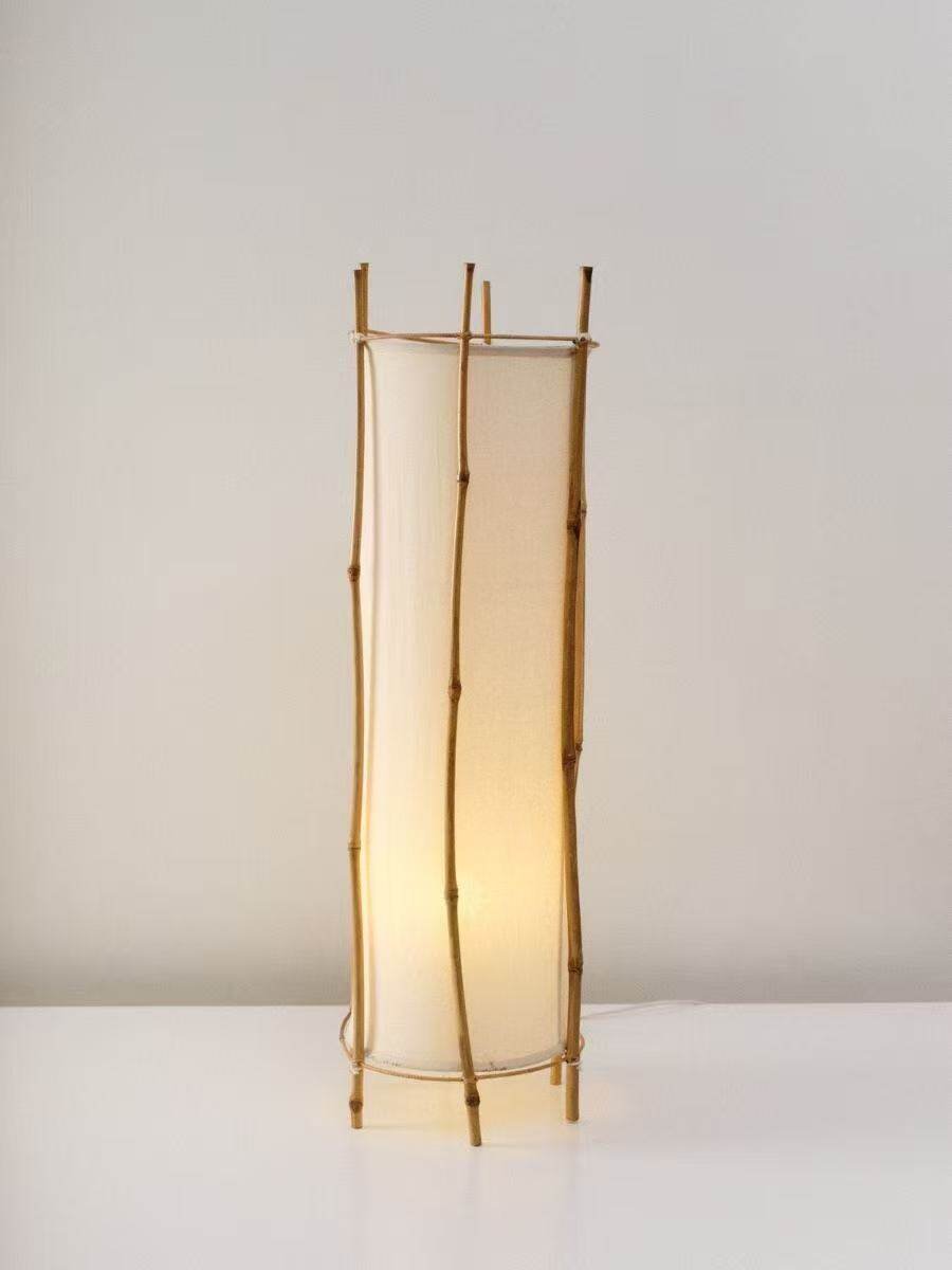 Bamboo Veil Lantern Floor Lamp – Natural Bamboo & Fabric Ambient Light for Living Room, Bedroom