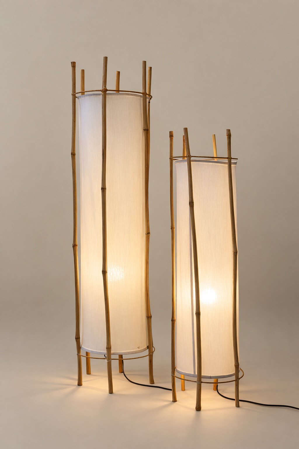 Bamboo Veil Lantern Floor Lamp – Natural Bamboo & Fabric Ambient Light for Living Room, Bedroom