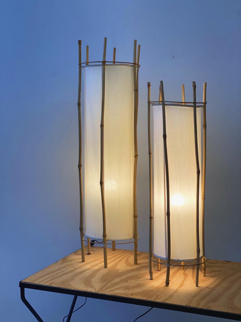 Bamboo Veil Lantern Floor Lamp – Natural Bamboo & Fabric Ambient Light for Living Room, Bedroom