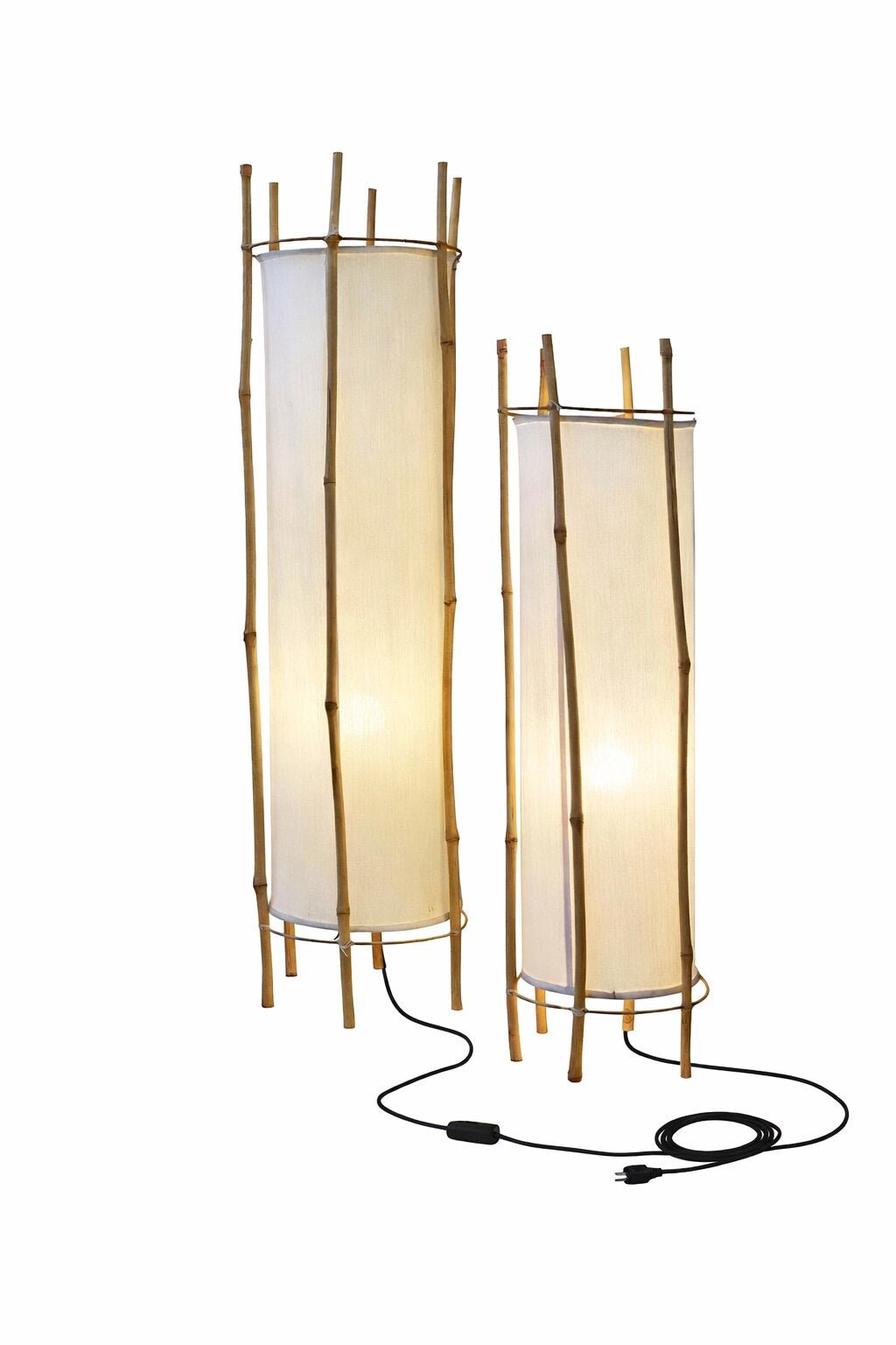 Bamboo Veil Lantern Floor Lamp – Natural Bamboo & Fabric Ambient Light for Living Room, Bedroom