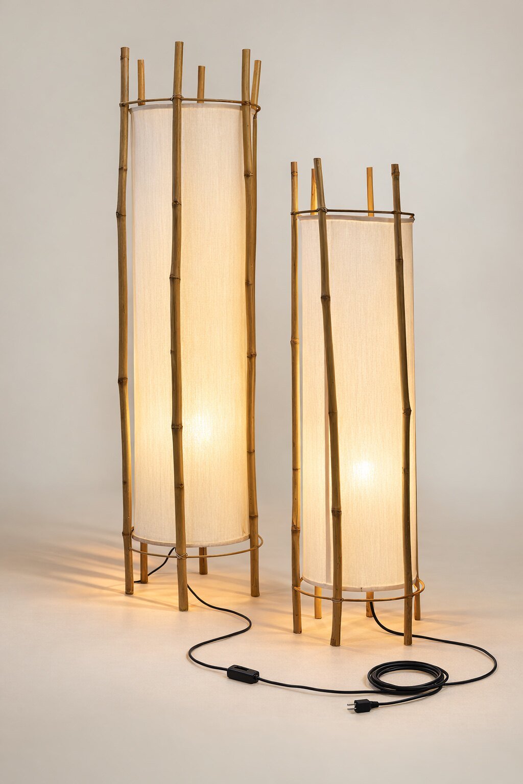 Bamboo Veil Lantern Floor Lamp – Natural Bamboo & Fabric Ambient Light for Living Room, Bedroom