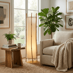 Bamboo Veil Lantern Floor Lamp – Natural Bamboo & Fabric Ambient Light for Living Room, Bedroom