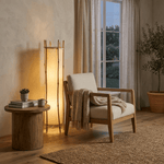 Bamboo Veil Lantern Floor Lamp – Natural Bamboo & Fabric Ambient Light for Living Room, Bedroom