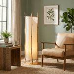 Bamboo Veil Lantern Floor Lamp – Natural Bamboo & Fabric Ambient Light for Living Room, Bedroom