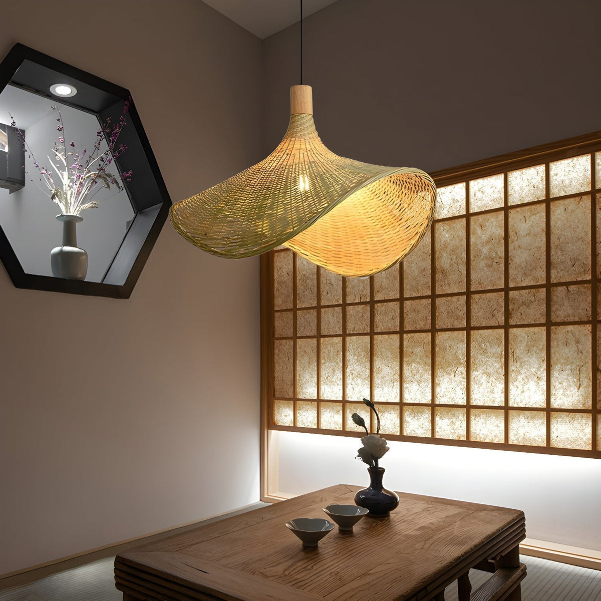 Bamboo Weave Hat Pendant Light