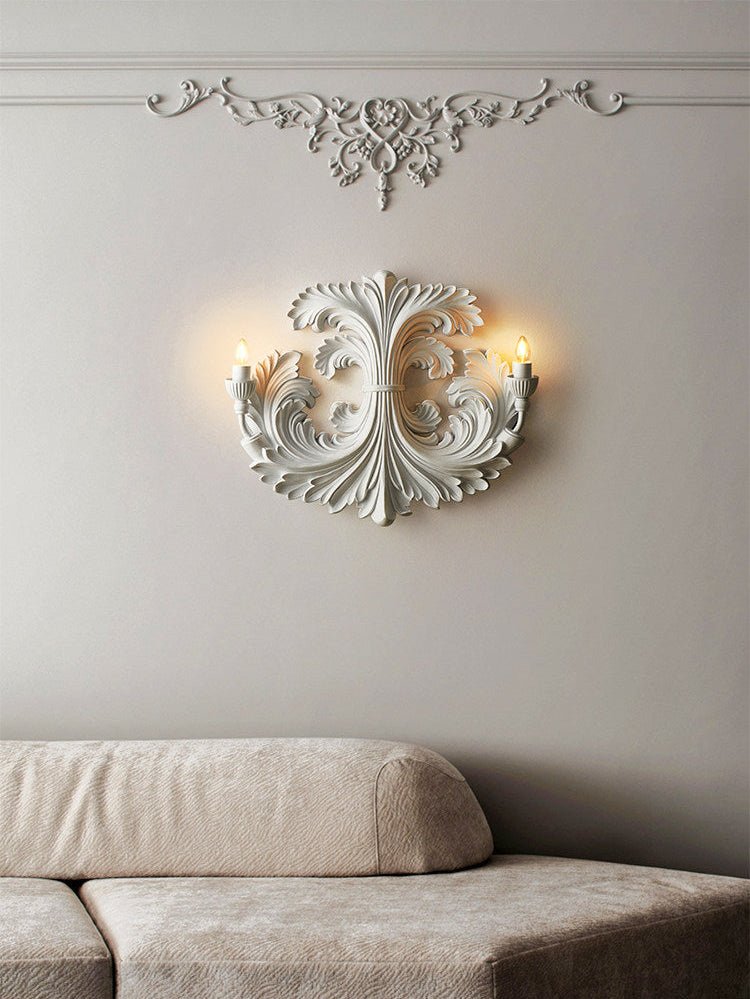 Baroque Blossom Wall Sconce – Plaster Floral Two-Light Fixture