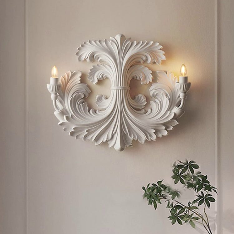 Baroque Blossom Wall Sconce – Plaster Floral Two-Light Fixture