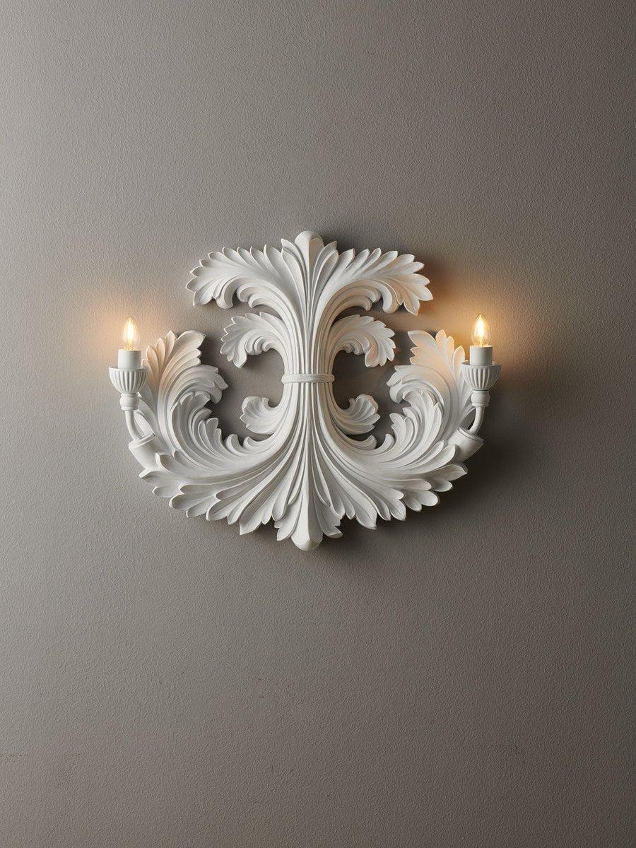 Baroque Blossom Wall Sconce – Plaster Floral Two-Light Fixture