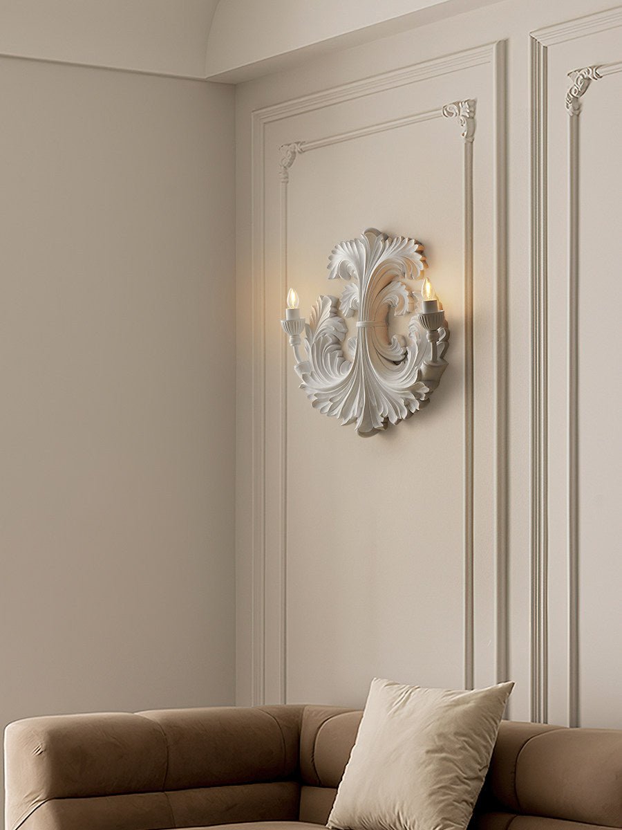 Baroque Blossom Wall Sconce – Plaster Floral Two-Light Fixture