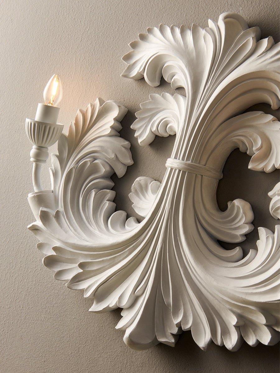 Baroque Blossom Wall Sconce – Plaster Floral Two-Light Fixture