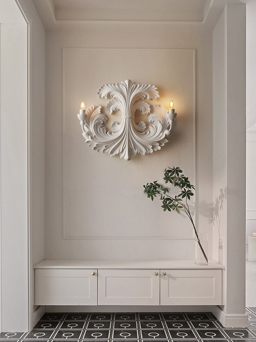 Baroque Blossom Wall Sconce – Plaster Floral Two-Light Fixture