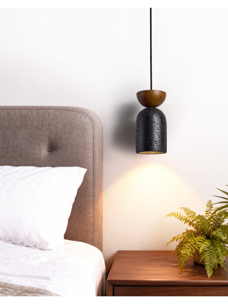 Basalt Walnut Drop Pendant Light – Organic Modern Travertine Hanging Lamp
