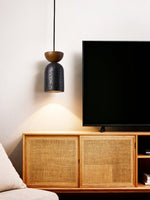 Basalt Walnut Drop Pendant Light – Organic Modern Travertine Hanging Lamp
