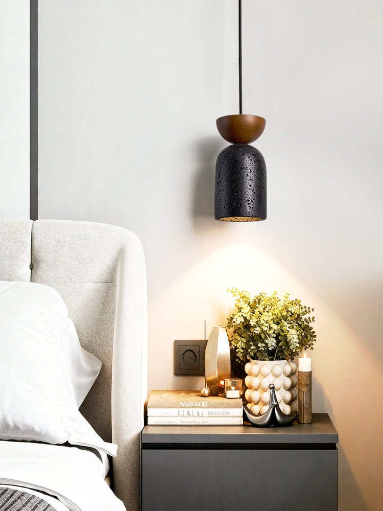 Basalt Walnut Drop Pendant Light – Organic Modern Travertine Hanging Lamp