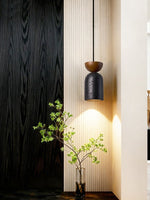 Basalt Walnut Drop Pendant Light – Organic Modern Travertine Hanging Lamp