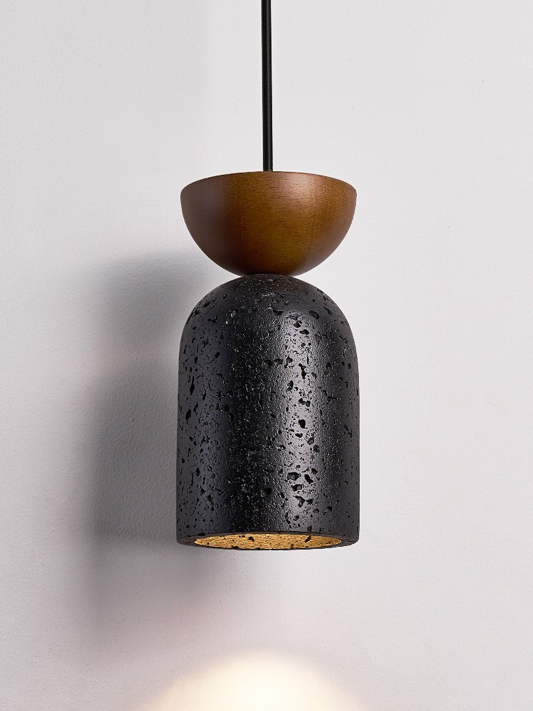 Basalt Walnut Drop Pendant Light – Organic Modern Travertine Hanging Lamp