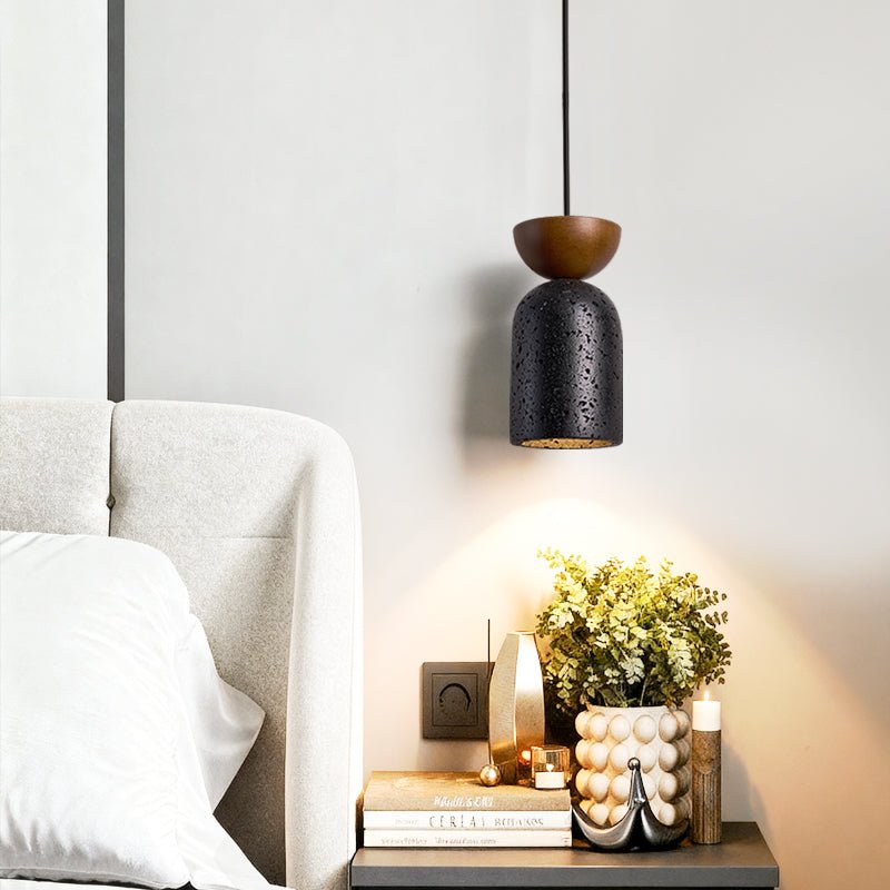 Basalt Walnut Drop Pendant Light – Organic Modern Travertine Hanging Lamp