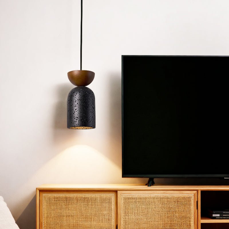 Basalt Walnut Drop Pendant Light – Organic Modern Travertine Hanging Lamp