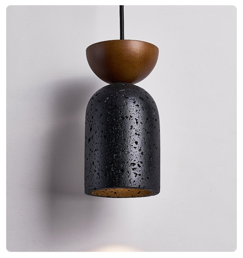 Basalt Walnut Drop Pendant Light – Organic Modern Travertine Hanging Lamp